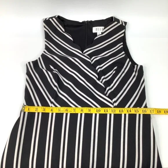 Elle Womens Sleeveless Black & White Striped Fit & Flare Dress Size 12 Office - Picture 6 of 7